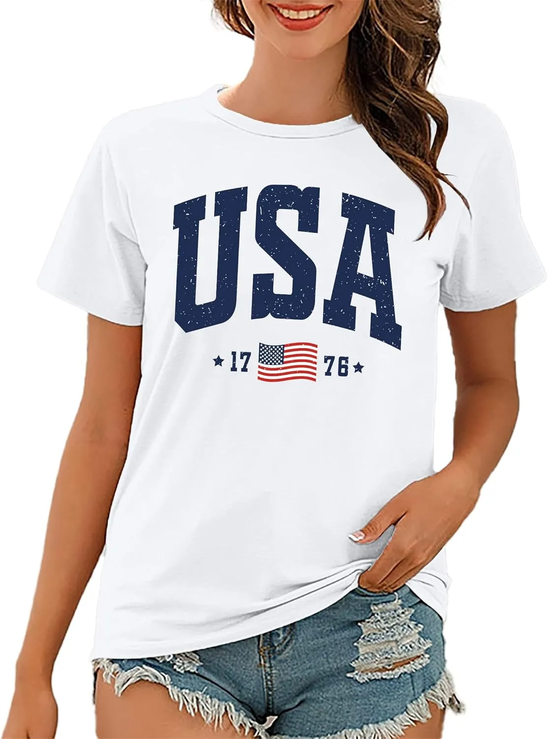 USA Flag Tee Shirt Women 4th of July Gift T Shirt Casual Short Sleeve American Proud T-Shirt Tops