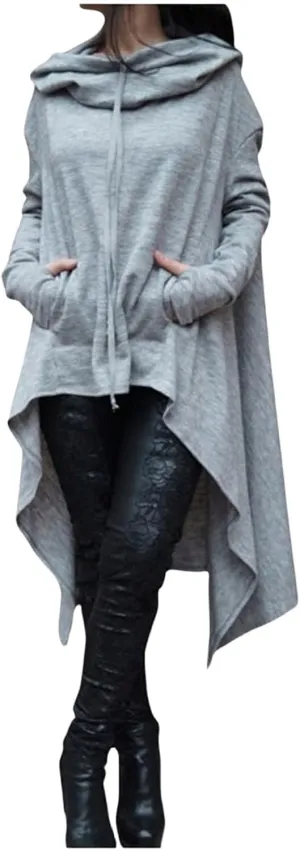 uSecee Hoodies for Women Long Sleeve Irregular Hem Long Hooded Sweatshirts Witch Halloween Pullover Loose Casual Tunic Tops