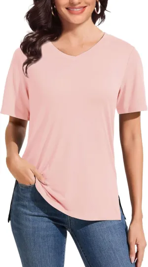 V Neck T Shirt for Women Plus Size, Short Sleeve Casual Tops Summer 2025 Basic Tees