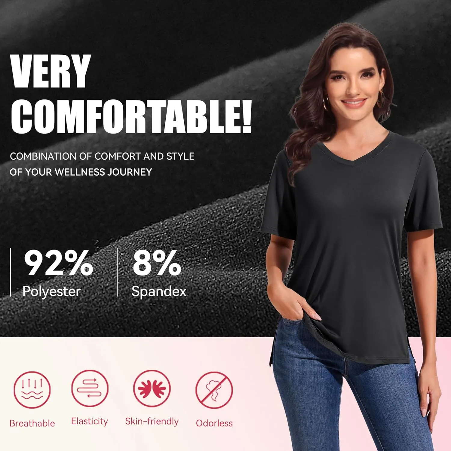 V Neck T Shirt for Women Plus Size, Short Sleeve Casual Tops Summer 2025 Basic Tees