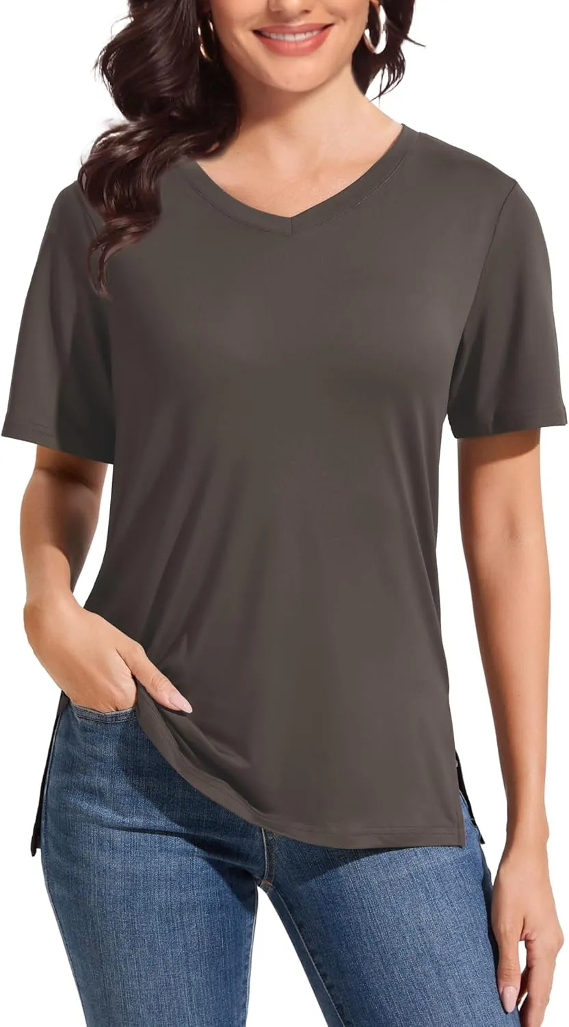 V Neck T Shirt for Women Plus Size, Short Sleeve Casual Tops Summer 2025 Basic Tees