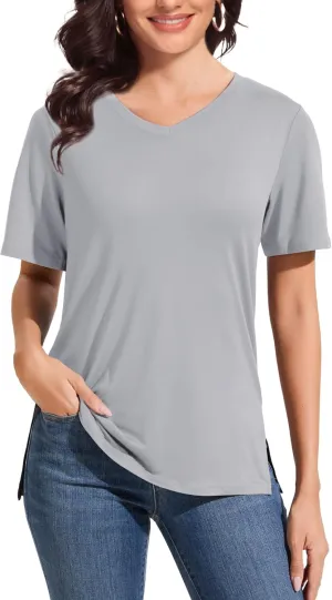 V Neck T Shirt for Women Plus Size, Short Sleeve Casual Tops Summer 2025 Basic Tees