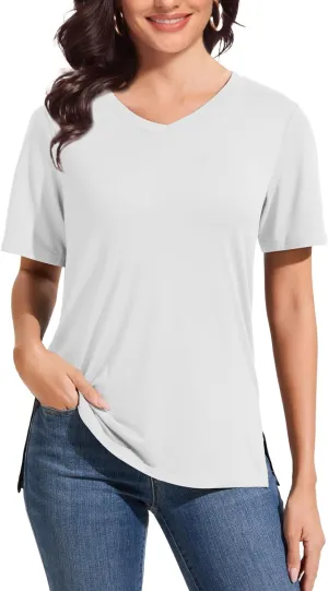 V Neck T Shirt for Women Plus Size, Short Sleeve Casual Tops Summer 2025 Basic Tees