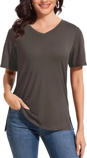 V Neck T Shirt for Women Plus Size, Short Sleeve Casual Tops Summer 2025 Basic Tees