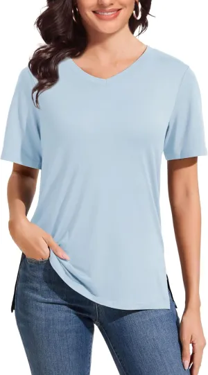 V Neck T Shirt for Women Plus Size, Short Sleeve Casual Tops Summer 2025 Basic Tees