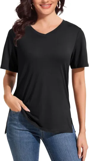 V Neck T Shirt for Women Plus Size, Short Sleeve Casual Tops Summer 2025 Basic Tees