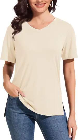 V Neck T Shirt for Women Plus Size, Short Sleeve Casual Tops Summer 2025 Basic Tees
