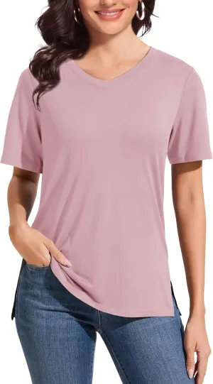V Neck T Shirt for Women Plus Size, Short Sleeve Casual Tops Summer 2025 Basic Tees