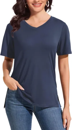 V Neck T Shirt for Women Plus Size, Short Sleeve Casual Tops Summer 2025 Basic Tees