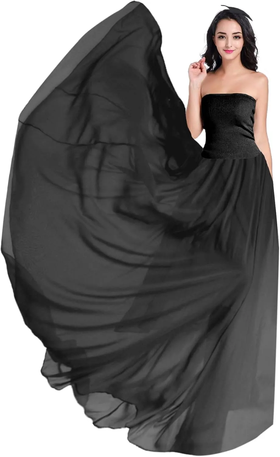 v28 Women Full/Ankle Length Elastic Pleated Retro Maxi Chiffon Long Skirt