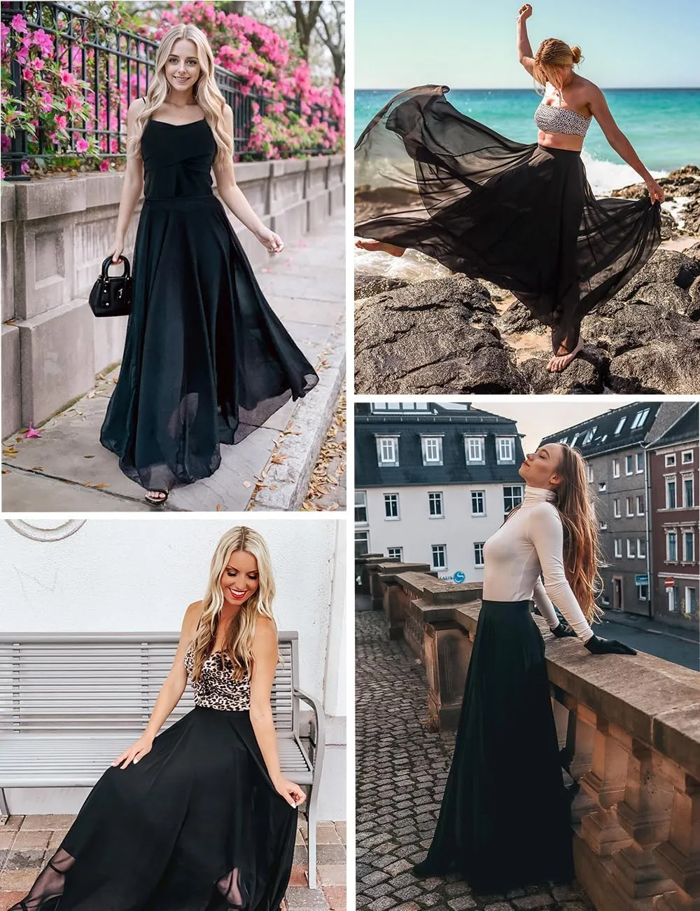 v28 Women Full/Ankle Length Elastic Pleated Retro Maxi Chiffon Long Skirt