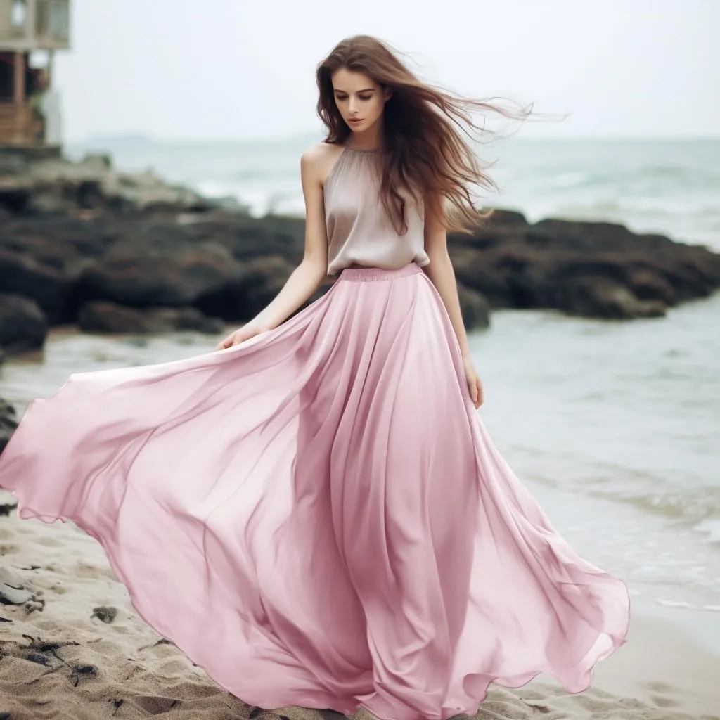 v28 Women Full/Ankle Length Elastic Pleated Retro Maxi Chiffon Long Skirt