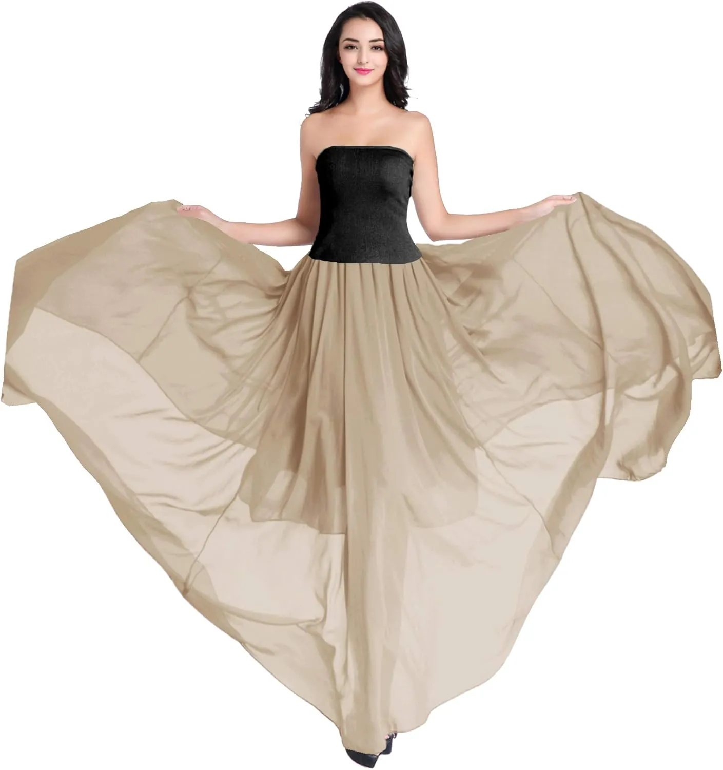 v28 Women Full/Ankle Length Elastic Pleated Retro Maxi Chiffon Long Skirt