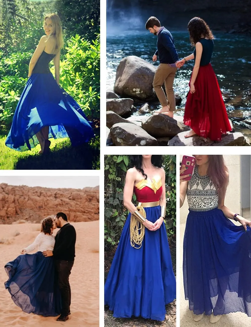v28 Women Full/Ankle Length Elastic Pleated Retro Maxi Chiffon Long Skirt