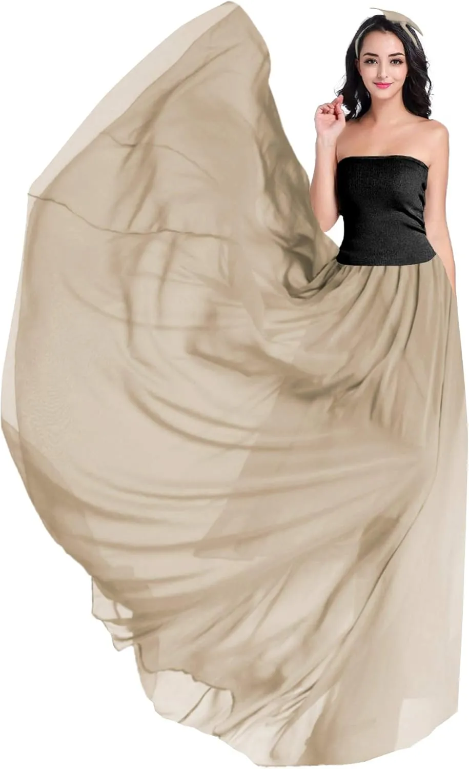 v28 Women Full/Ankle Length Elastic Pleated Retro Maxi Chiffon Long Skirt