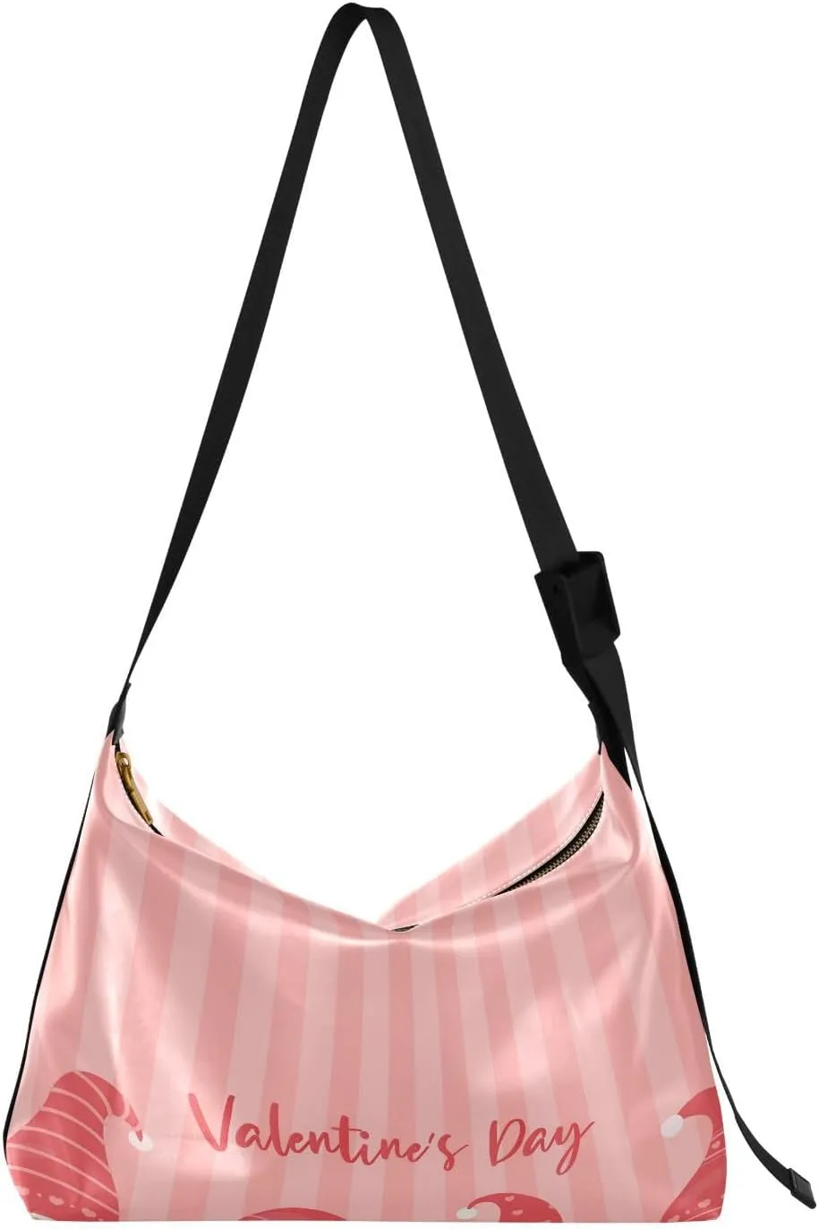Valentine's Day Gnome Hobo Crossbody Bags for Women Leather Large Shoulder Bag Cross Body Pink Love Trendy Womens Tote Bags Handbag for Travel Shopping