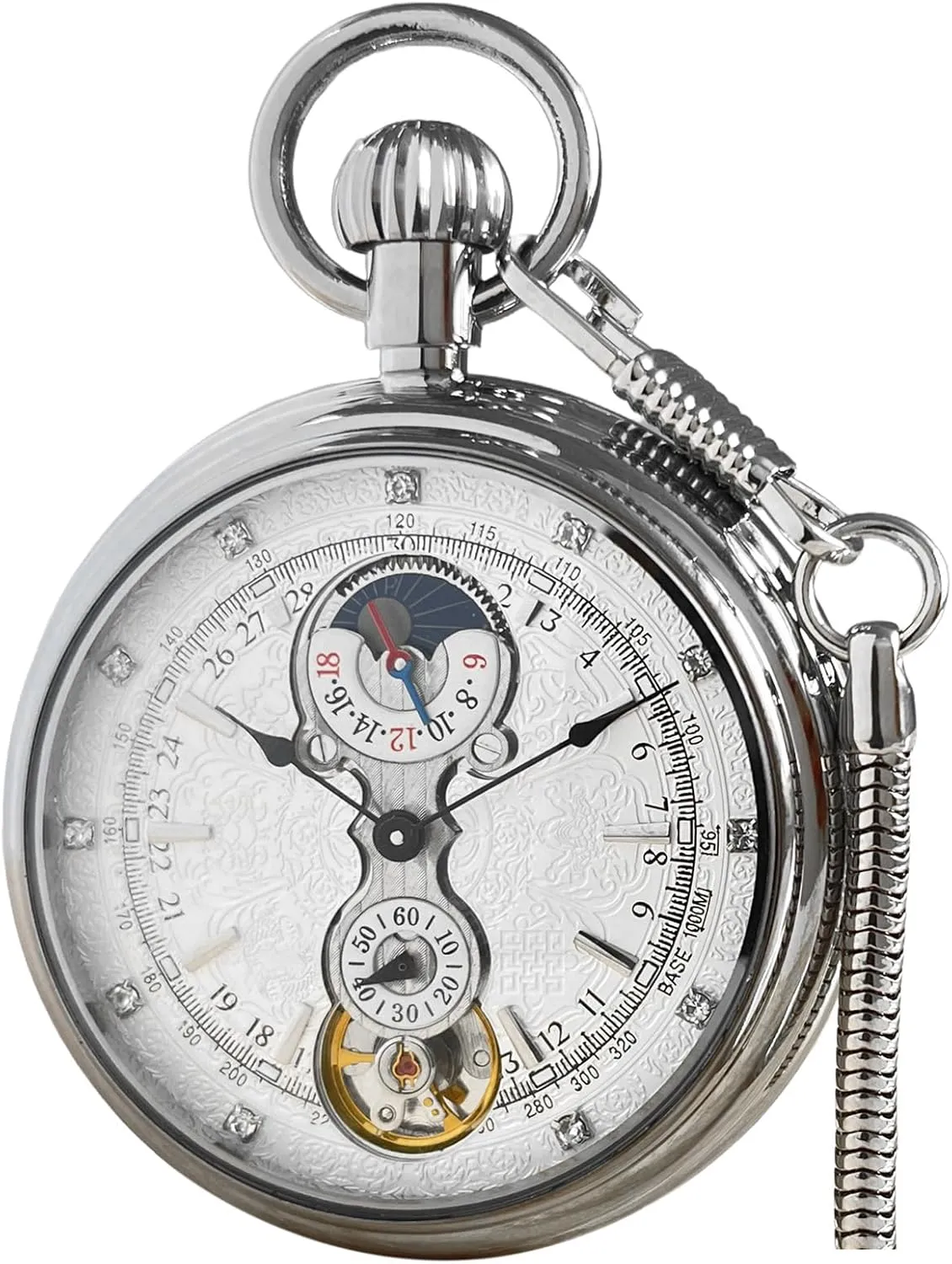 VIGOROSO Men's Vintage Full Copper Hand-Wind Mechanical Second&24hours Sub-dials Pocket Watch in Box