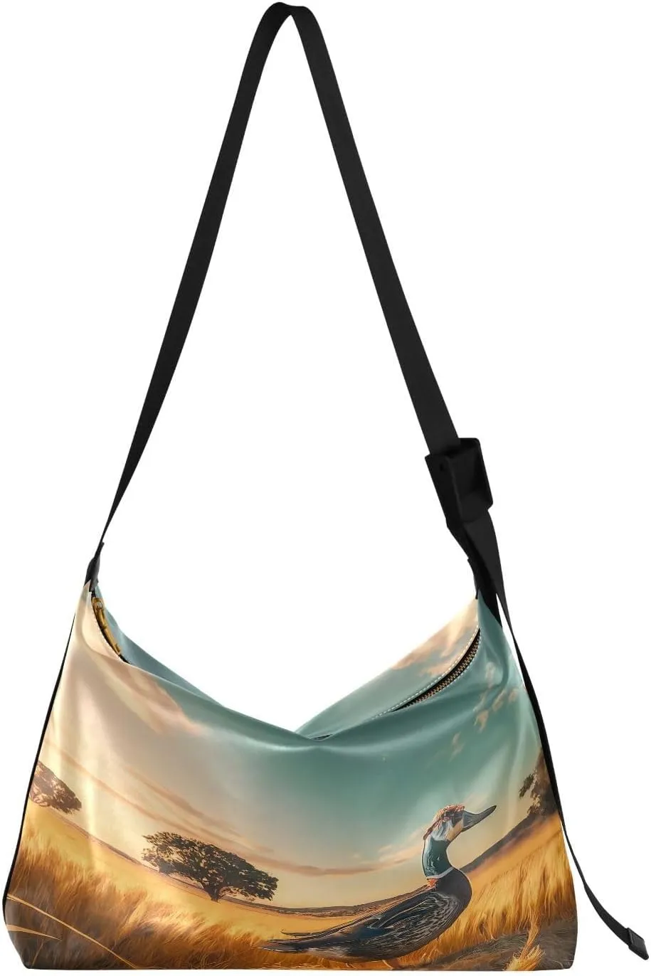 Village Duck Hobo Crossbody Bags for Women Leather Large Shoulder Bag Cross Body Wheat Field Scene Trendy Womens Tote Bags Handbag for Travel Shopping