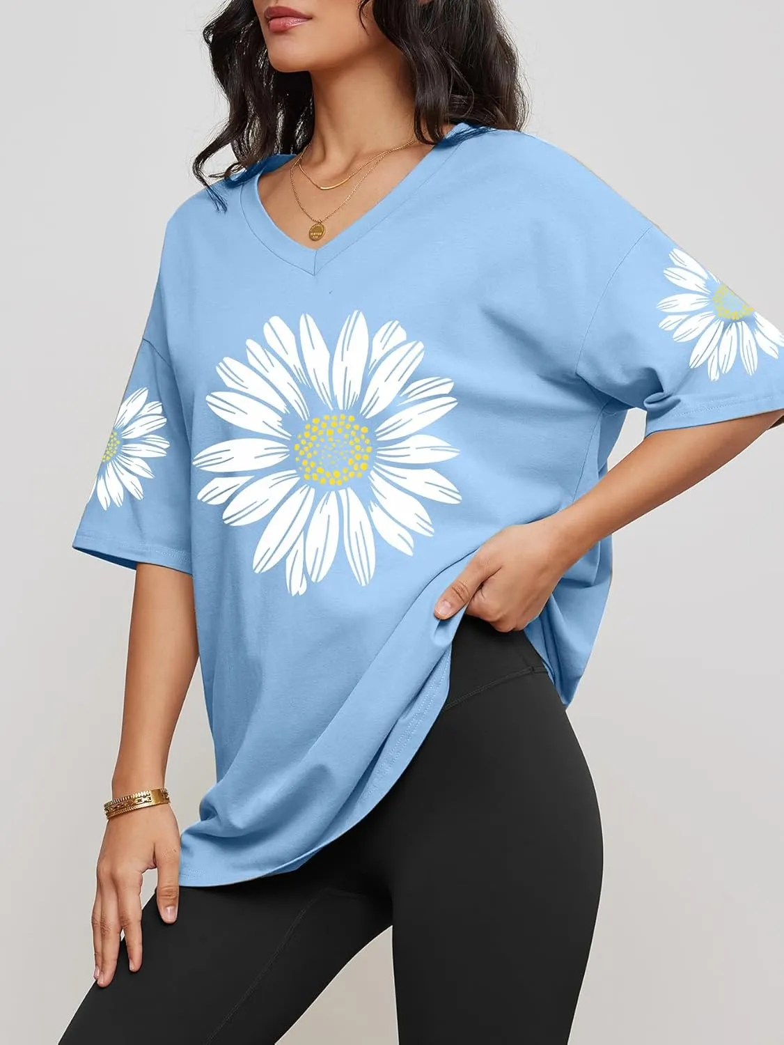 Vintage Flower Shirt Women Casual Boho Floral Printed T-Shirts Sunflower Daisy Wildflower Graphic Tee Tops Girls Gifts