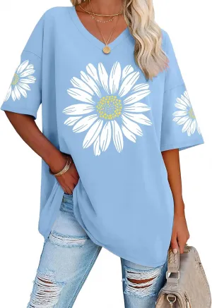 Vintage Flower Shirt Women Casual Boho Floral Printed T-Shirts Sunflower Daisy Wildflower Graphic Tee Tops Girls Gifts