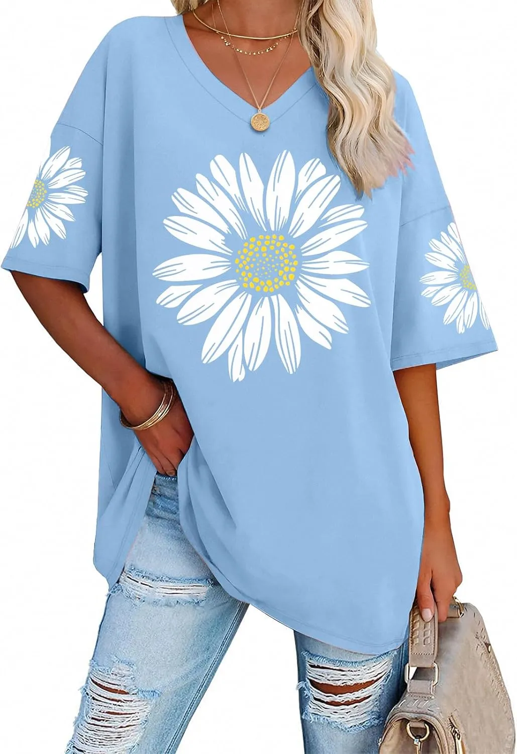 Vintage Flower Shirt Women Casual Boho Floral Printed T-Shirts Sunflower Daisy Wildflower Graphic Tee Tops Girls Gifts