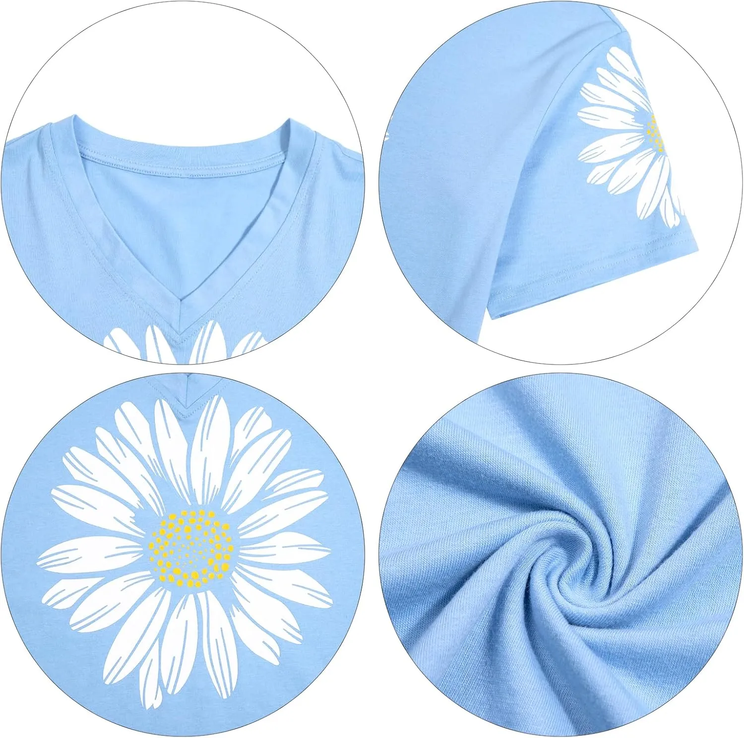 Vintage Flower Shirt Women Casual Boho Floral Printed T-Shirts Sunflower Daisy Wildflower Graphic Tee Tops Girls Gifts