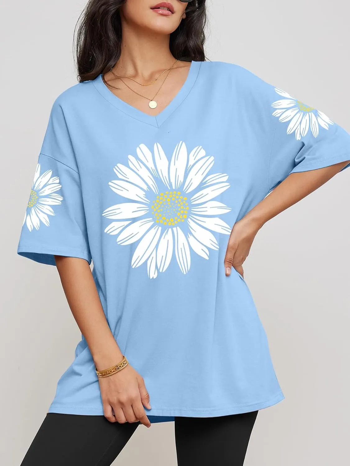 Vintage Flower Shirt Women Casual Boho Floral Printed T-Shirts Sunflower Daisy Wildflower Graphic Tee Tops Girls Gifts