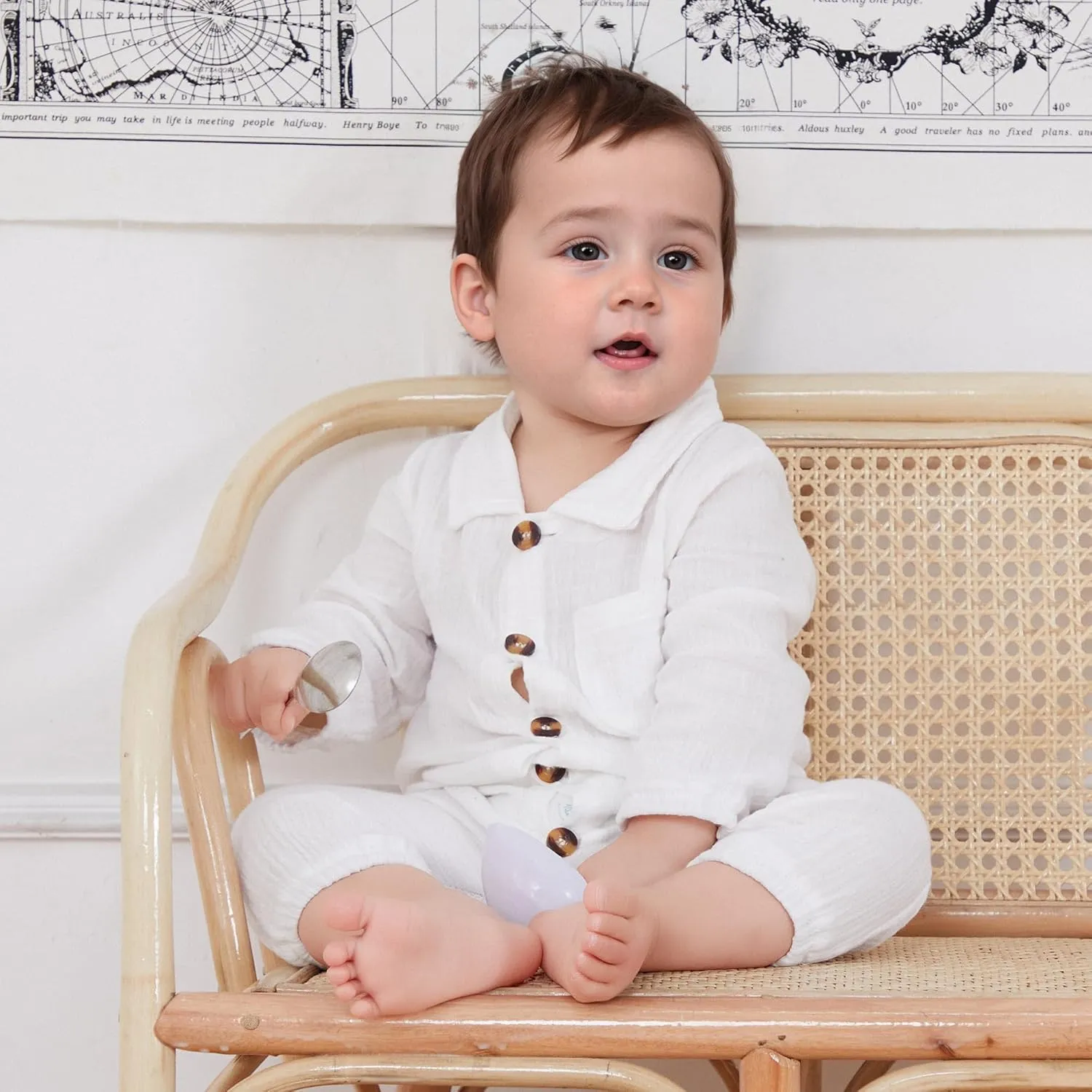 VISGOGO Baby Boy Polo Romper Long Sleeve Solid Bodysuit Cotton Linen Jumpsuit Collared Onesie Infant One-Piece Outfit