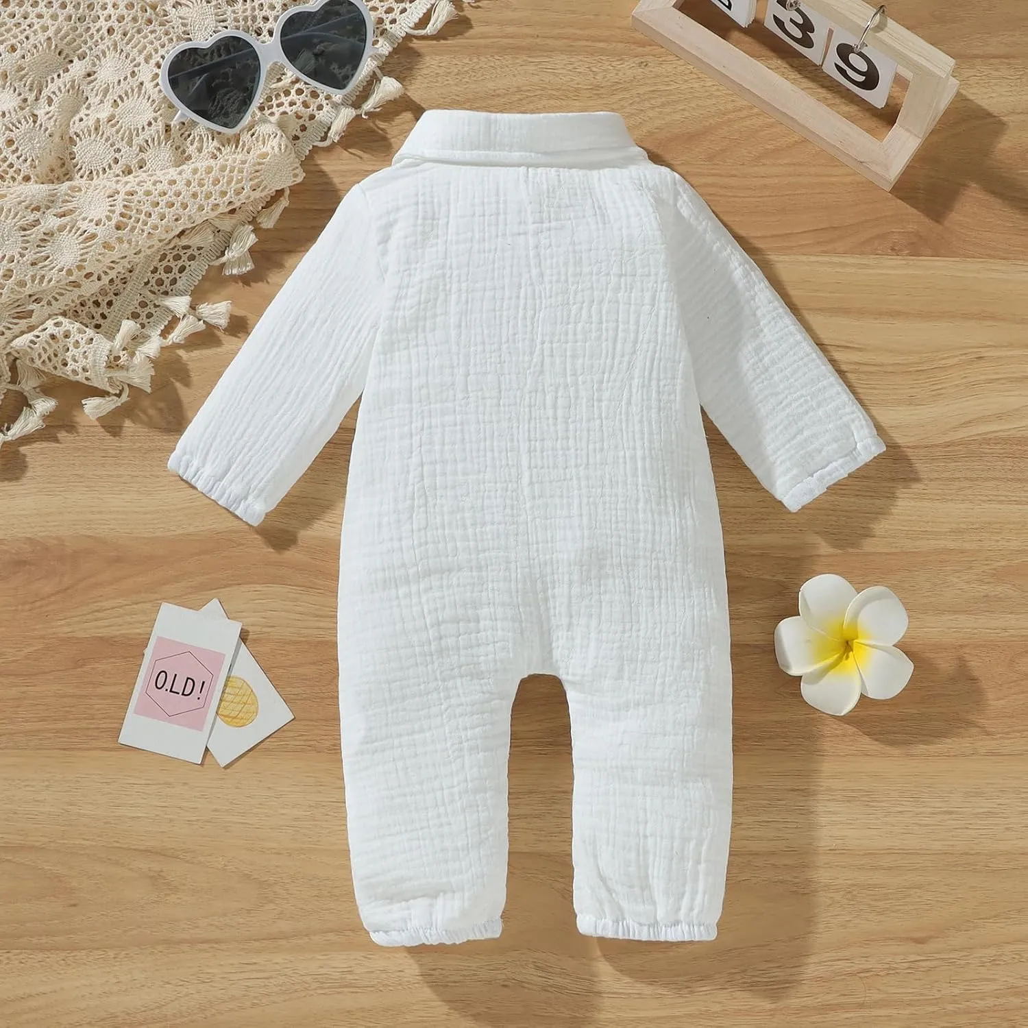 VISGOGO Baby Boy Polo Romper Long Sleeve Solid Bodysuit Cotton Linen Jumpsuit Collared Onesie Infant One-Piece Outfit