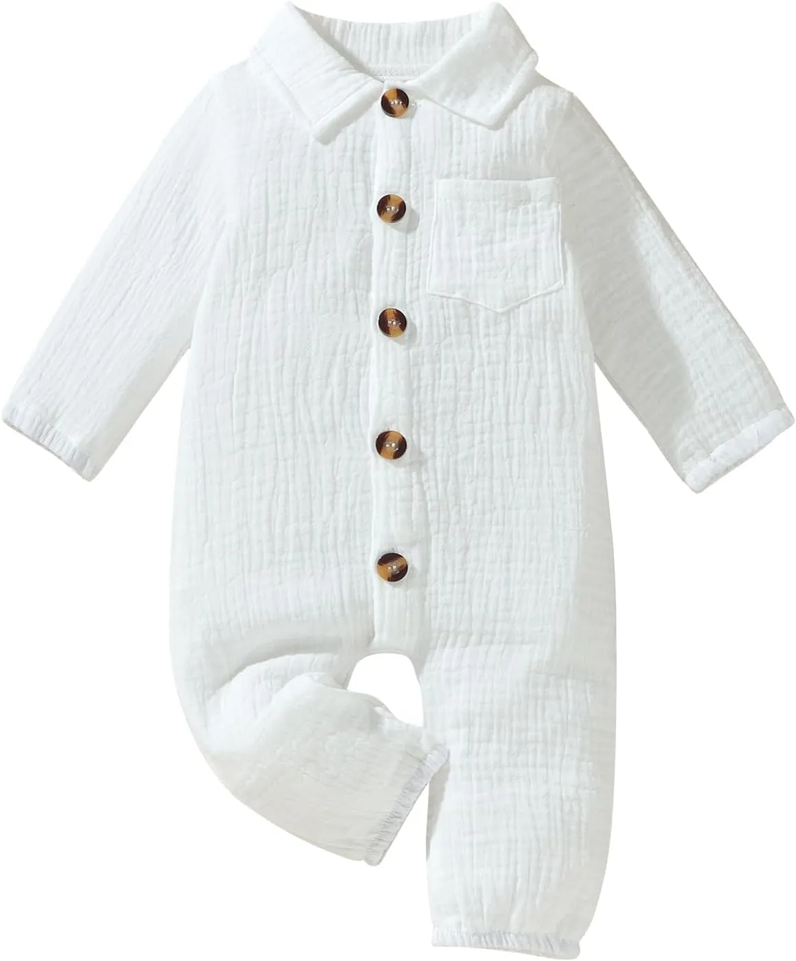 VISGOGO Baby Boy Polo Romper Long Sleeve Solid Bodysuit Cotton Linen Jumpsuit Collared Onesie Infant One-Piece Outfit