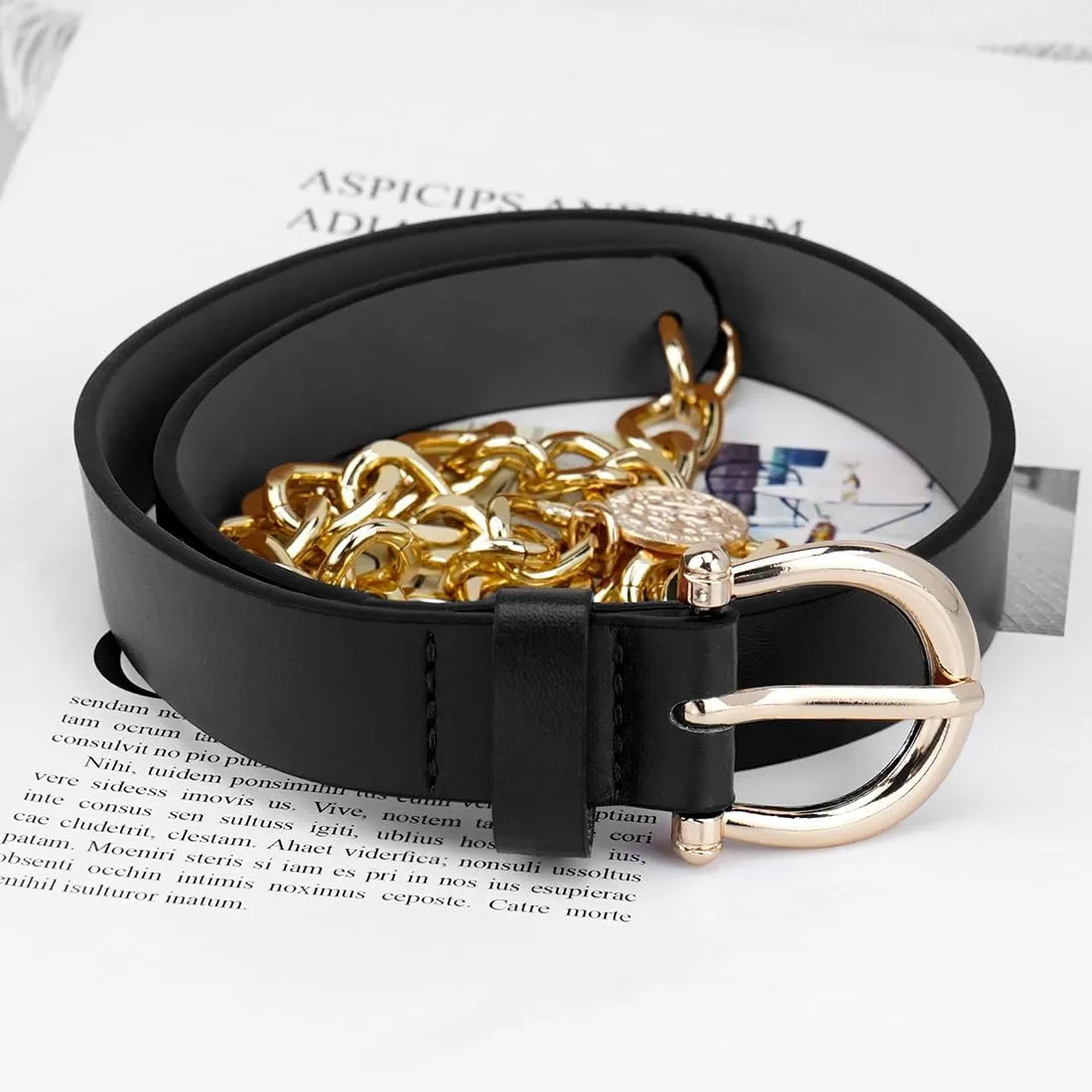 Waist Chain Belts for Women Metal Waist Belt Chunky PU Leather Belly Link