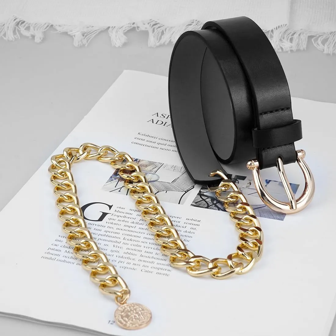 Waist Chain Belts for Women Metal Waist Belt Chunky PU Leather Belly Link