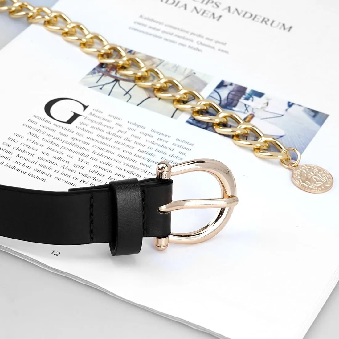Waist Chain Belts for Women Metal Waist Belt Chunky PU Leather Belly Link