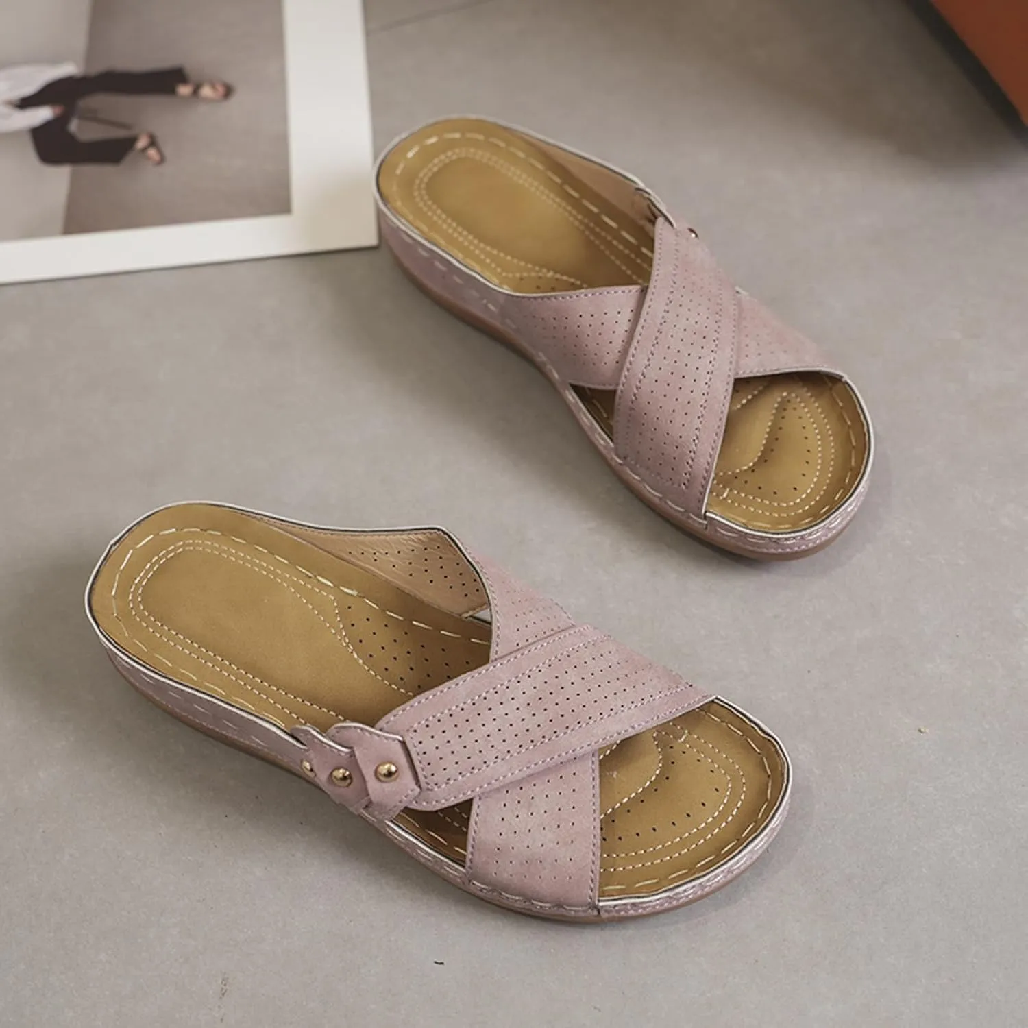 Walking Sandals Women Open Toe Wedge Sandal Arch Support Womens Shoes Slip On Platform Slides Comfort Orthotic Shoe