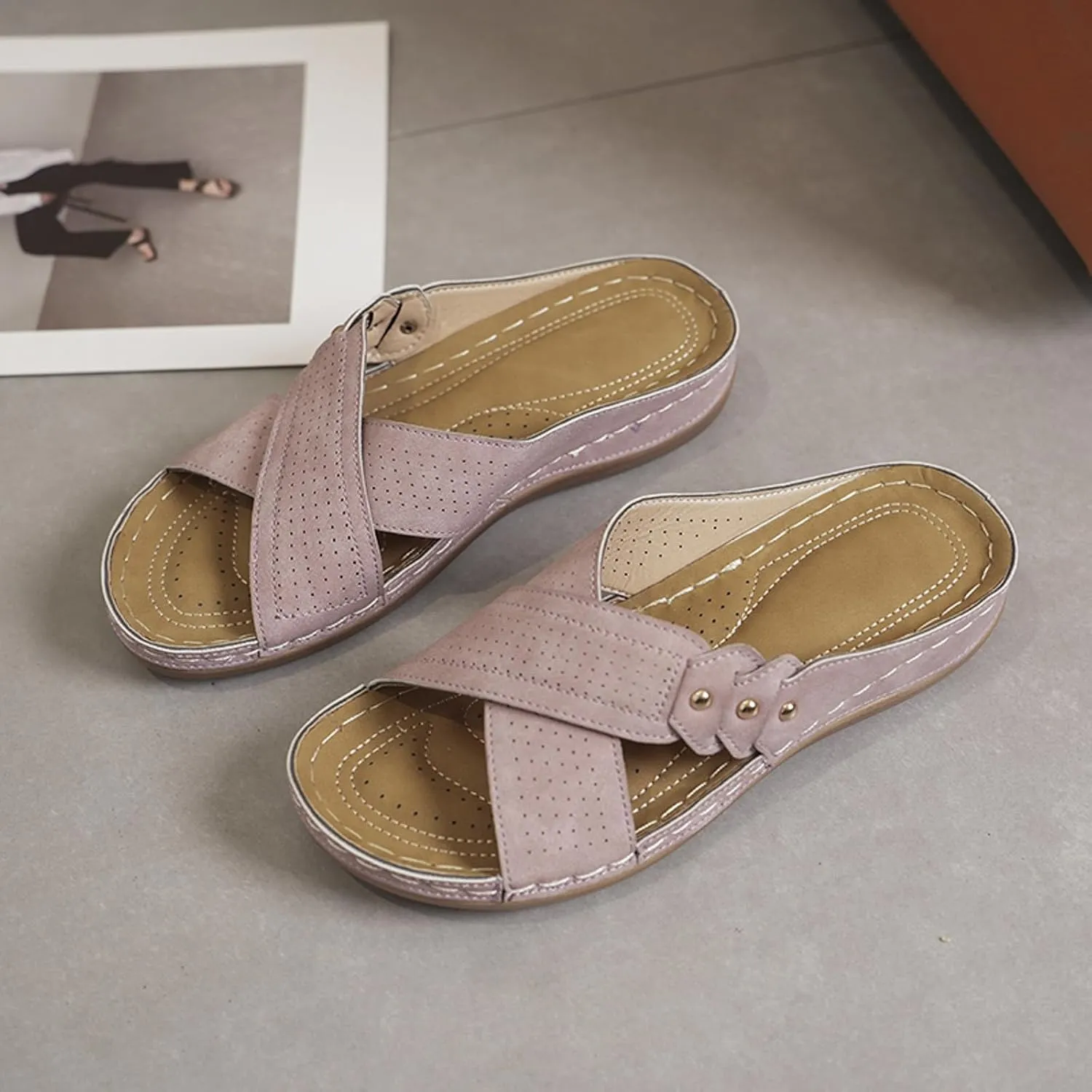 Walking Sandals Women Open Toe Wedge Sandal Arch Support Womens Shoes Slip On Platform Slides Comfort Orthotic Shoe