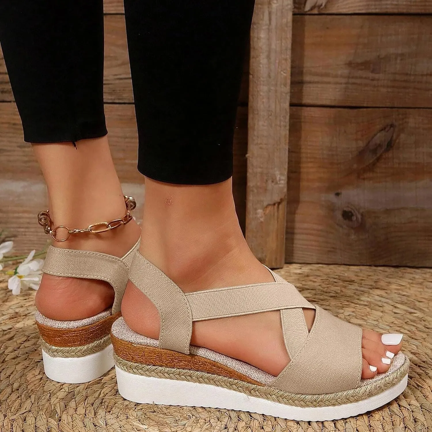 Wedge Sandals for Women Open Toe Espadrilles Sandals Dressy Summer Platform Sandals Breathable Sandals With Ankle Strap