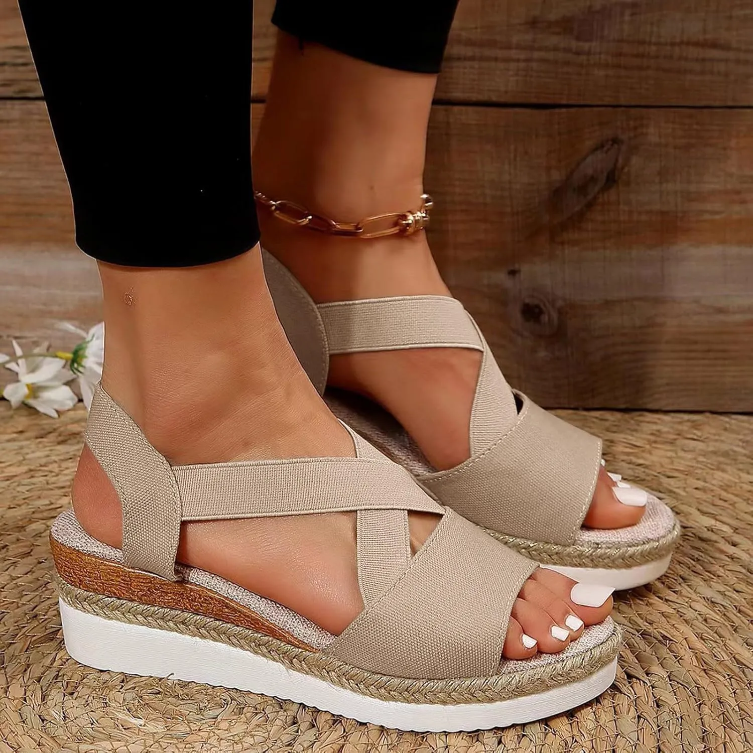 Wedge Sandals for Women Open Toe Espadrilles Sandals Dressy Summer Platform Sandals Breathable Sandals With Ankle Strap