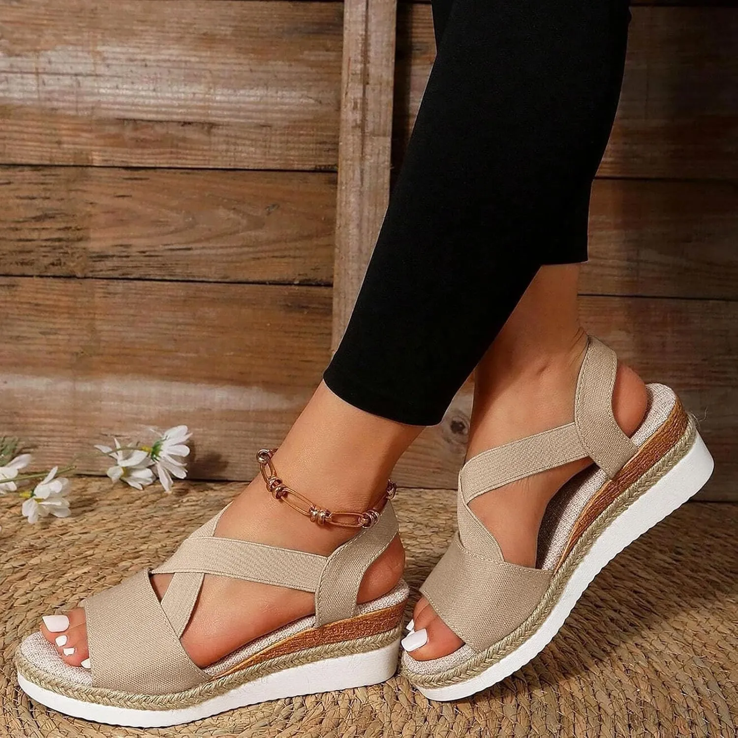 Wedge Sandals for Women Open Toe Espadrilles Sandals Dressy Summer Platform Sandals Breathable Sandals With Ankle Strap