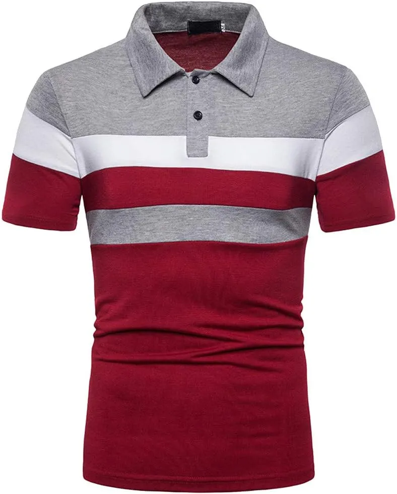 Wespehy Mens Polo Shirts Slim Fit Lightweight Stretch Mesh Turn-Down Collar Guayabera Shirt Color Block Johnny Collar