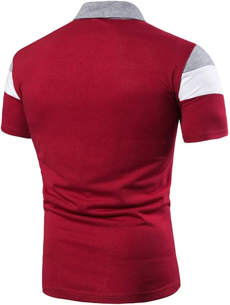 Wespehy Mens Polo Shirts Slim Fit Lightweight Stretch Mesh Turn-Down Collar Guayabera Shirt Color Block Johnny Collar