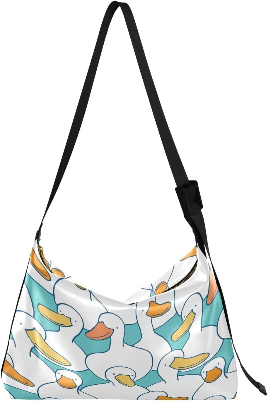 White Cartoon Duck Hobo Crossbody Bags for Women Leather Large Shoulder Bag Cross Body Green Background Trendy Womens Tote Bags Handbag for Travel Shopping