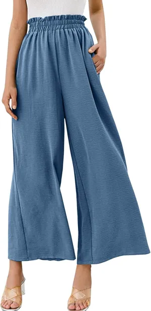 Wide Leg Linen Pants Woman Comfy Linen Pants Pants Work Long Trousers with Pockets Linen Blend Pants