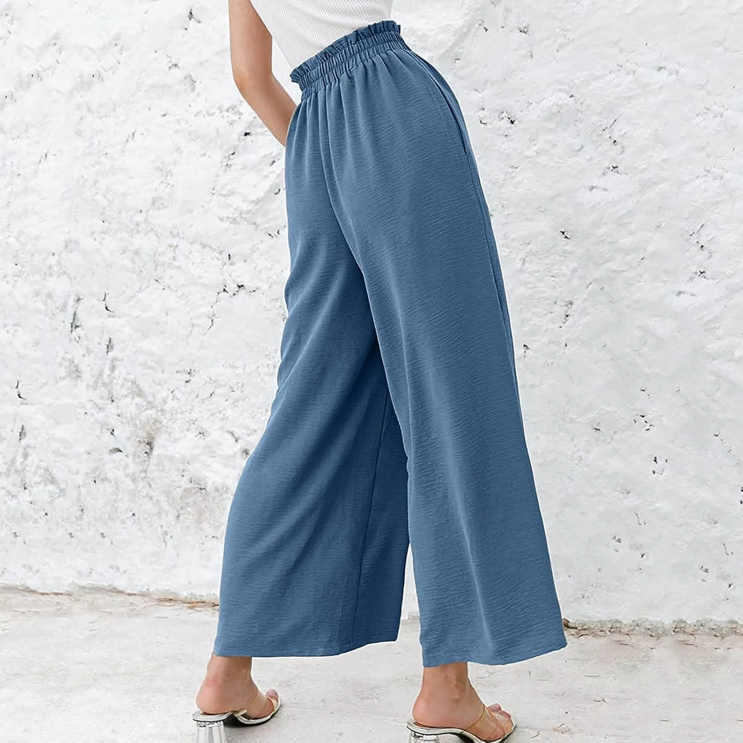Wide Leg Linen Pants Woman Comfy Linen Pants Pants Work Long Trousers with Pockets Linen Blend Pants