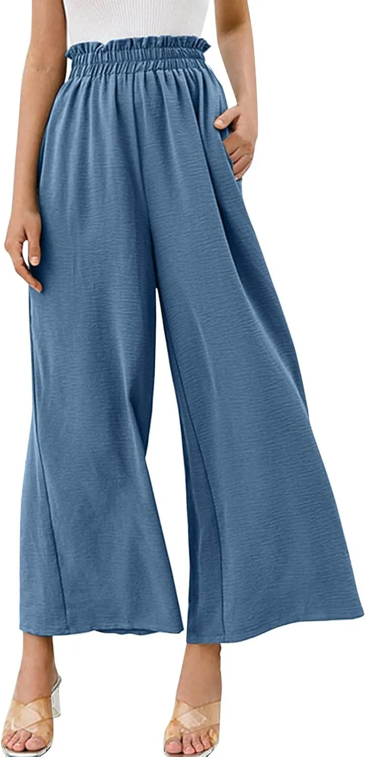 Wide Leg Linen Pants Woman Comfy Linen Pants Pants Work Long Trousers with Pockets Linen Blend Pants