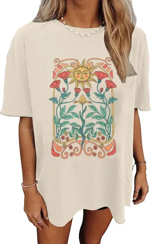 Wildflowers Shirt for Women Oversized Vintage Floral T Shirts Inspirational Graphic Tees Summer Casual Loose Beach Tops