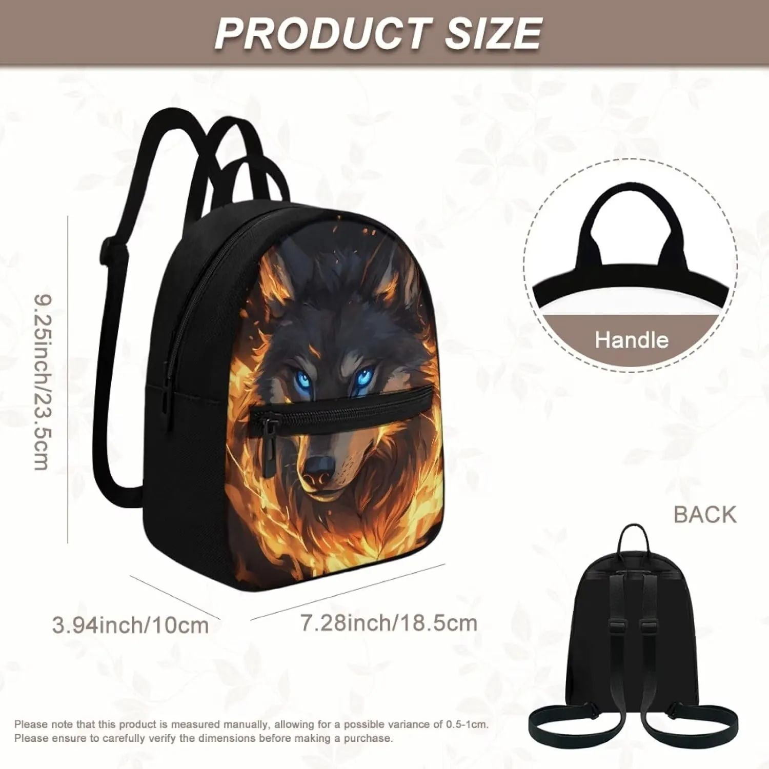 Wolf Backpacks Purse for Women Travel Cool Mini Bookbag with Zipper Pocket Portable Daypack with Shoulder Strap for Casual Shopping