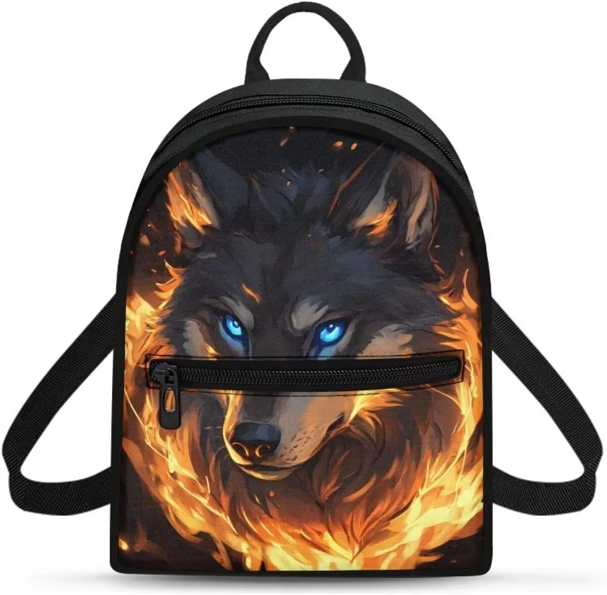 Wolf Backpacks Purse for Women Travel Cool Mini Bookbag with Zipper Pocket Portable Daypack with Shoulder Strap for Casual Shopping