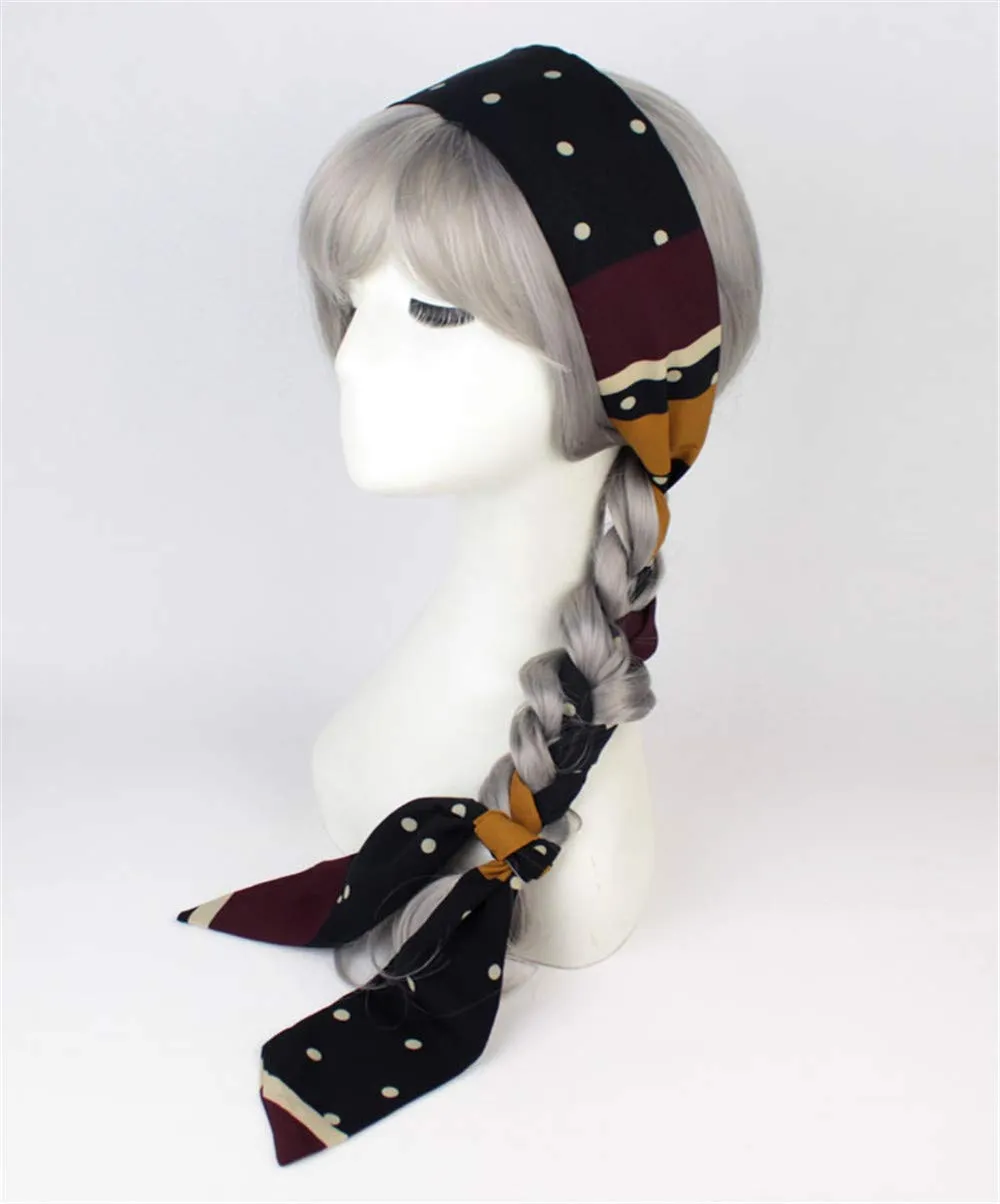 Women Boho Vintage Long Ribbon Neck Scarf Hair Bands Ponytail Holder for Girls (C)