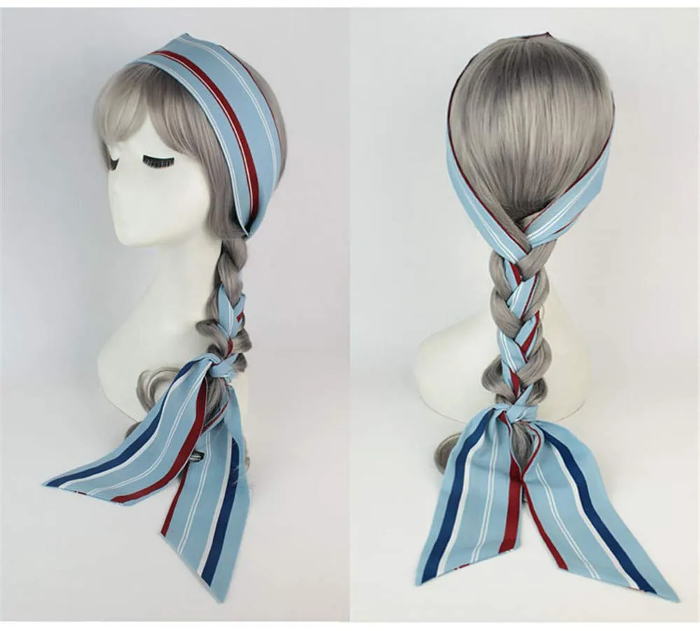 Women Boho Vintage Long Ribbon Neck Scarf Hair Bands Ponytail Holder for Girls (E)