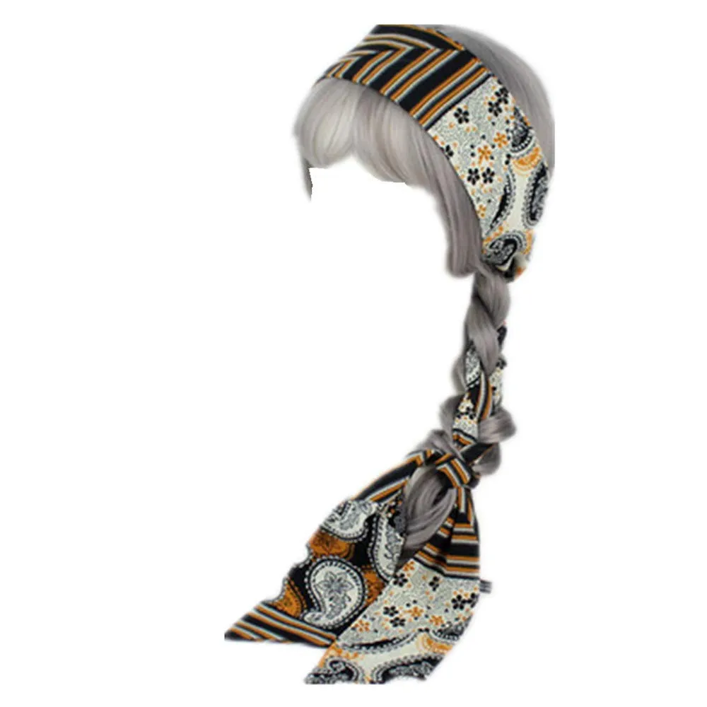 Women Boho Vintage Long Ribbon Neck Scarf Hair Bands Ponytail Holder for Girls (F)